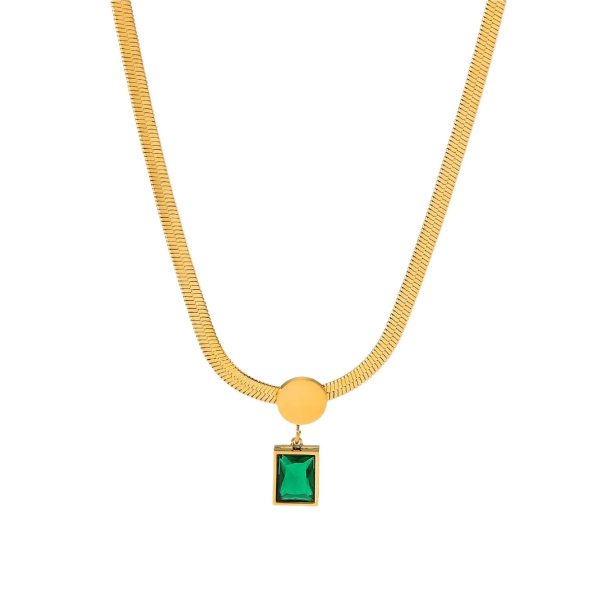 18K Gold Plated Stainless Steel Green Square Zircon Pendant Snake Chain Necklace For Women's 2024 - Rudaki