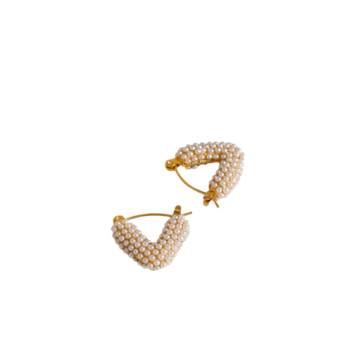 V Shaped Cz Hoop Earrings Pearl - Rudaki