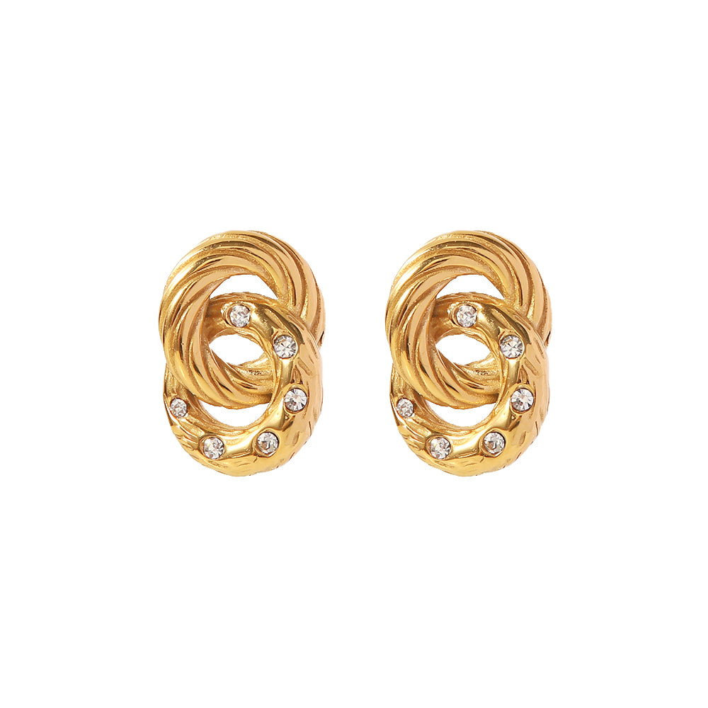 Twisted Chain Small Clear Zircon stud earrings - Rudaki