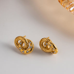 Twisted Chain Small Clear Zircon stud earrings - Rudaki