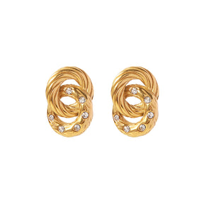 Twisted Chain Small Clear Zircon stud earrings - Rudaki