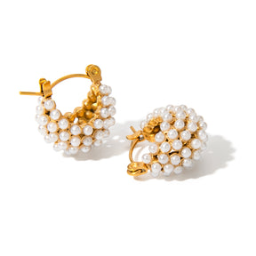 V shape pearl Hoop Earrings  - Rudaki