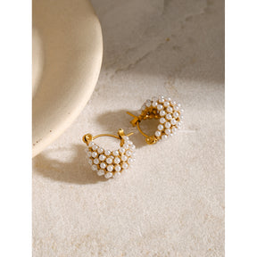 V shape pearl Hoop Earrings  - Rudaki