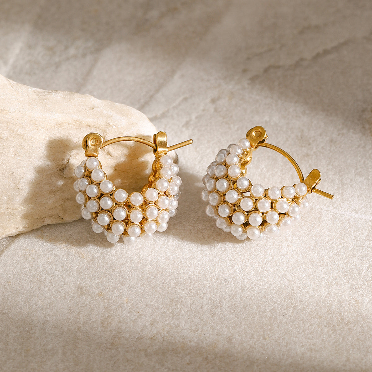 V shape pearl Hoop Earrings  - Rudaki