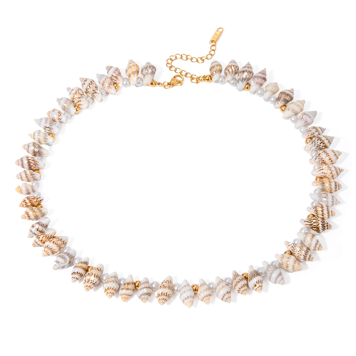 Full Strand Small Conch pearl and steel bead necklace - Rudaki