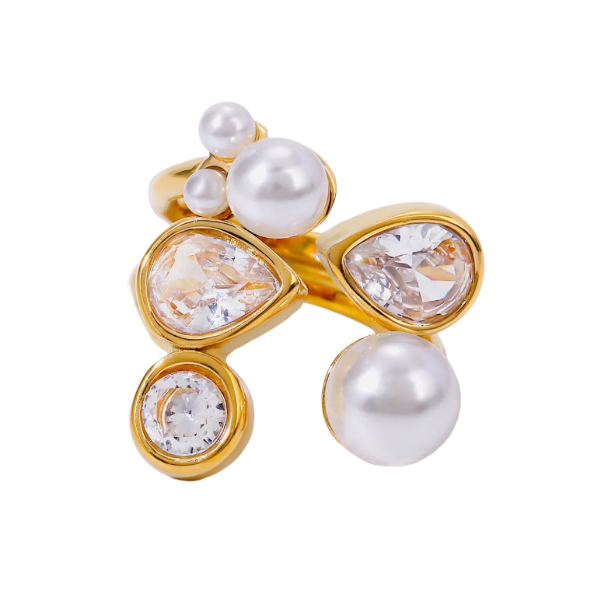 Irregular crystal Round Teardrop pearl zircon ring - Rudaki