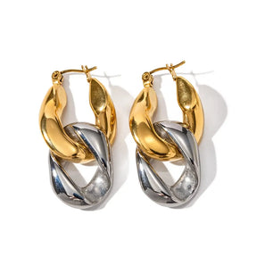 Silver Gold Combine Earring 18k PVD Stainless Steel Gold Plated Unique Cleanfit Earring For Women