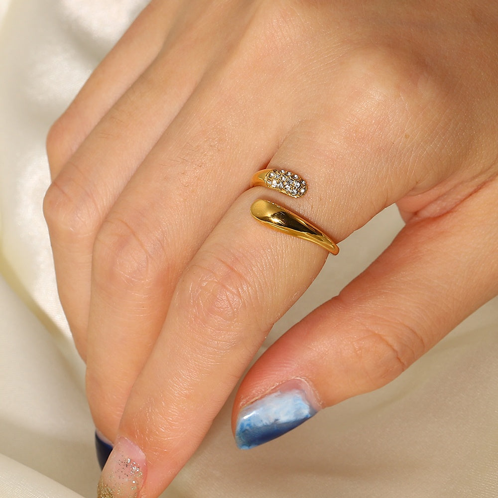 New Arrival 18k Gold Plated Snake Shape Opening Micro Cz Diamond Opening Ring For Woman - Rudaki